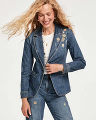 Chico's - Pearl Brooch Denim Blazer