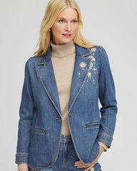 Chico's - Pearl Brooch Denim Blazer