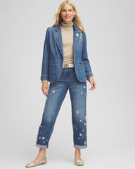 Chico's - Pearl Brooch Denim Blazer
