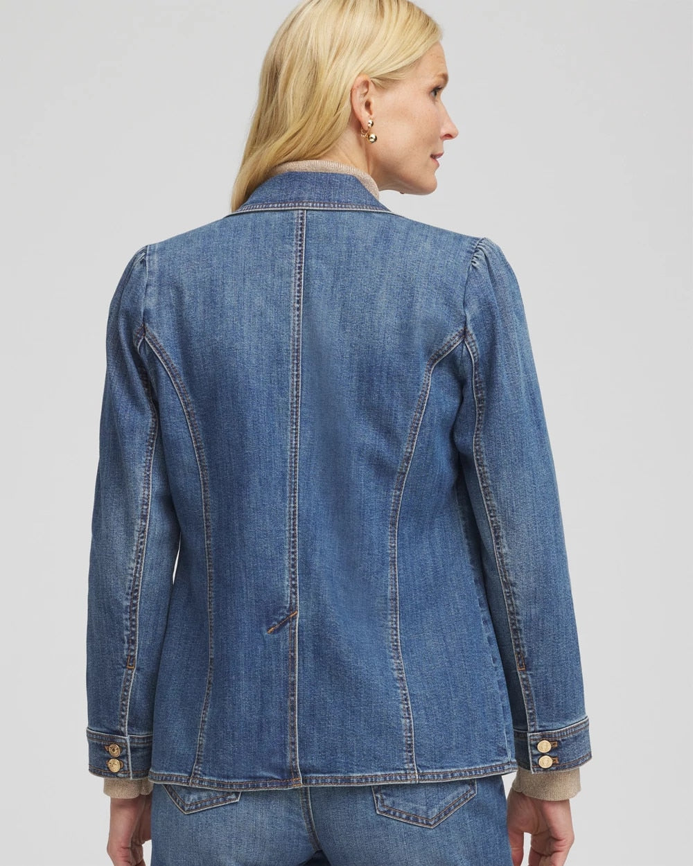 Chico's - Pearl Brooch Denim Blazer