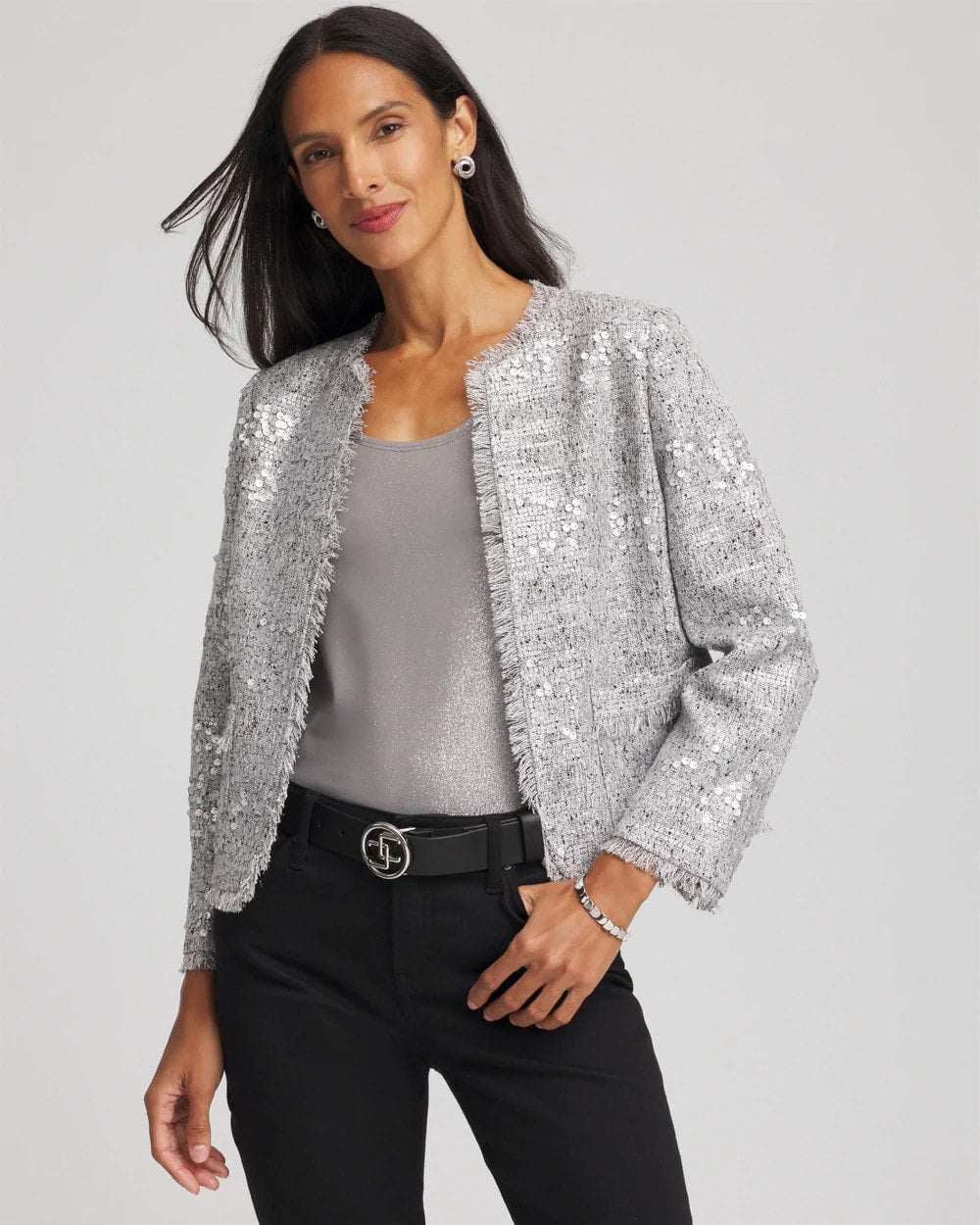 Chico's - Silver Sequins Tweed Jacket