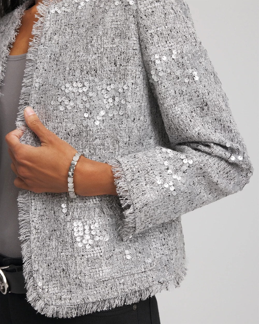 Chico's - Silver Sequins Tweed Jacket