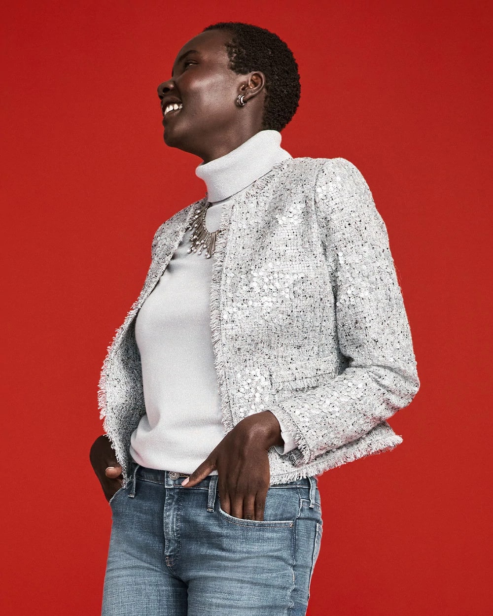 Chico's - Silver Sequins Tweed Jacket