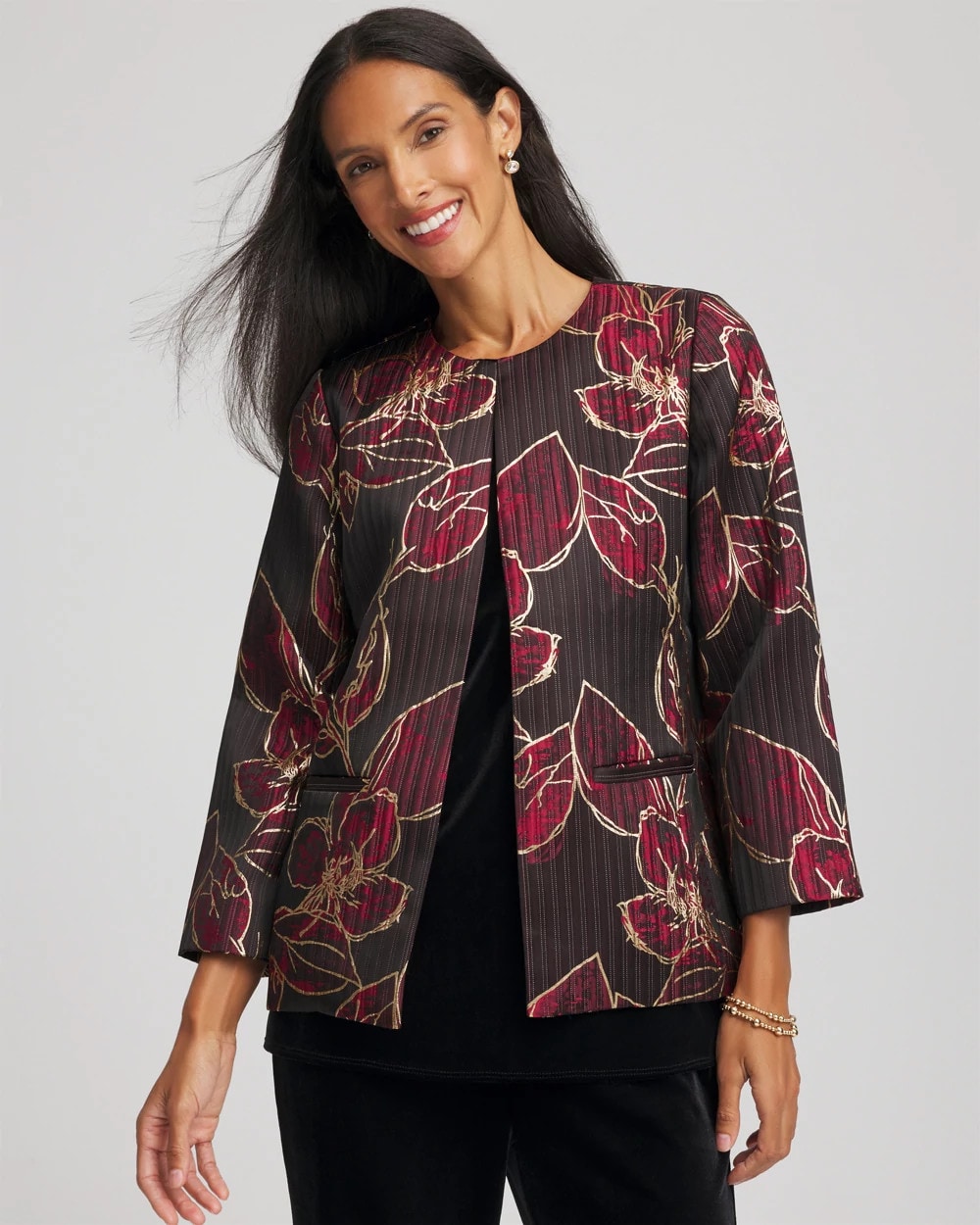 Chico's - Travelers™ Collection Jacquard Foiled Floral Jacket