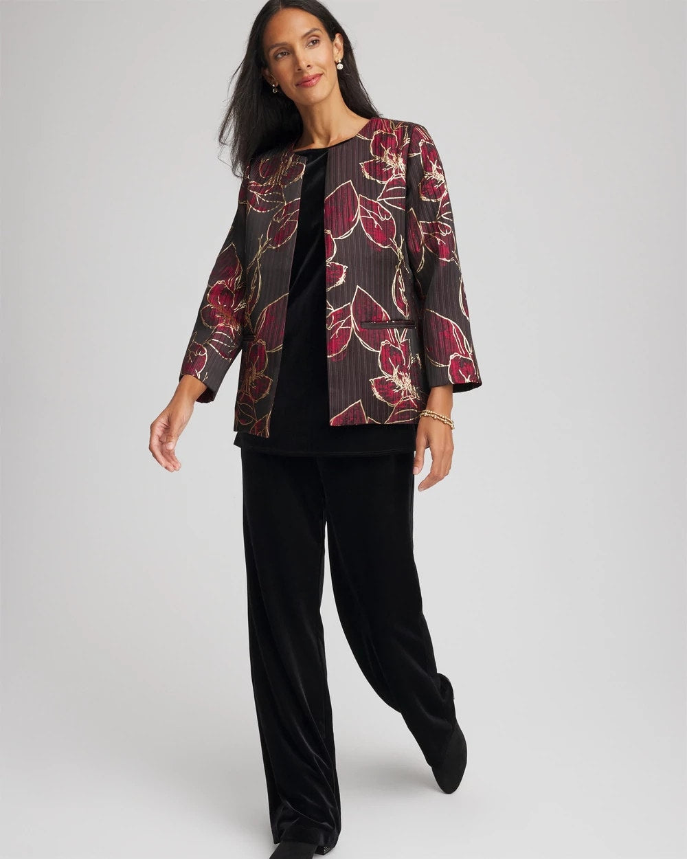 Chico's - Travelers™ Collection Jacquard Foiled Floral Jacket