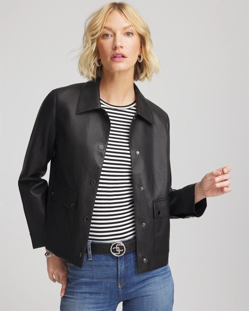 Chico's - Snap Front Faux Leather Jacket
