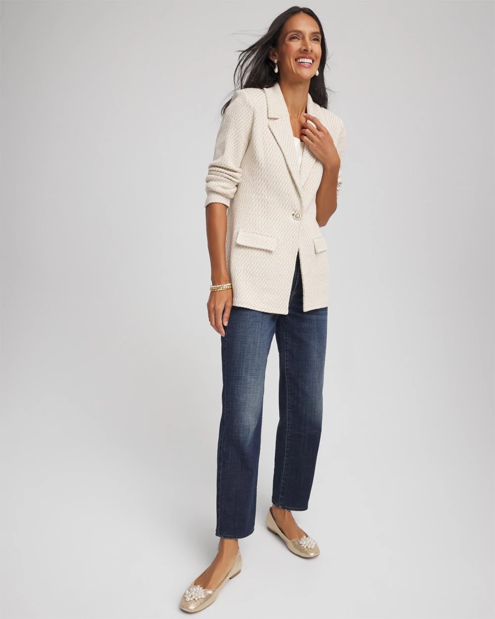 Chico's - Metallic Rhinestone Sweater Blazer