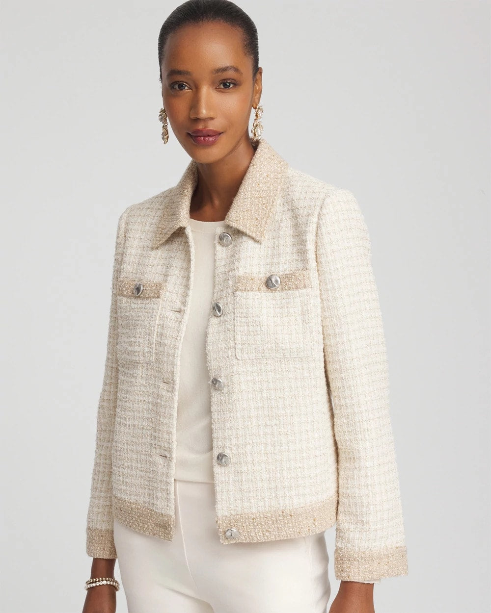 Chico's - Tonal Neutral Tweed Jacket