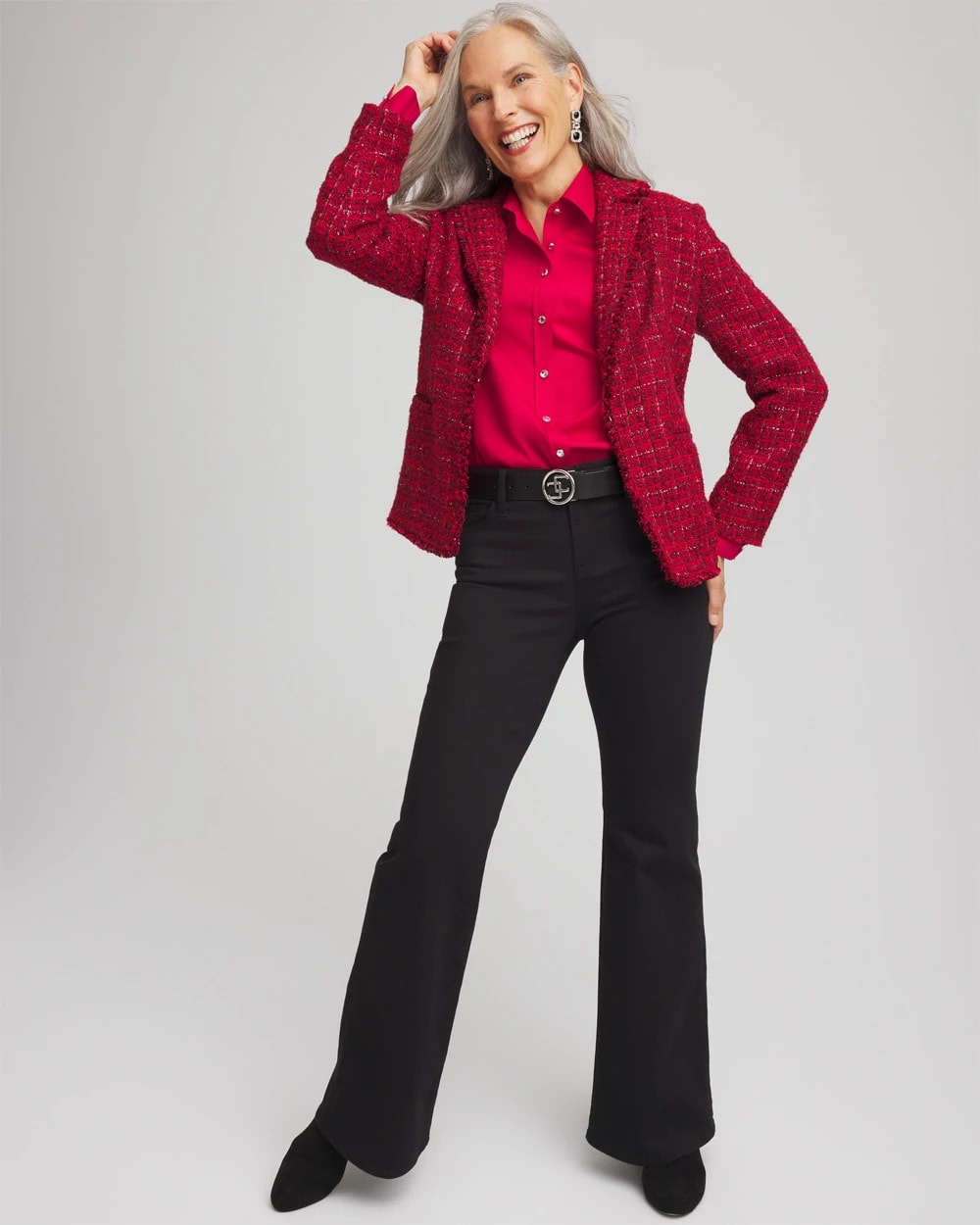 Chico's - Red Tweed Sequins Blazer
