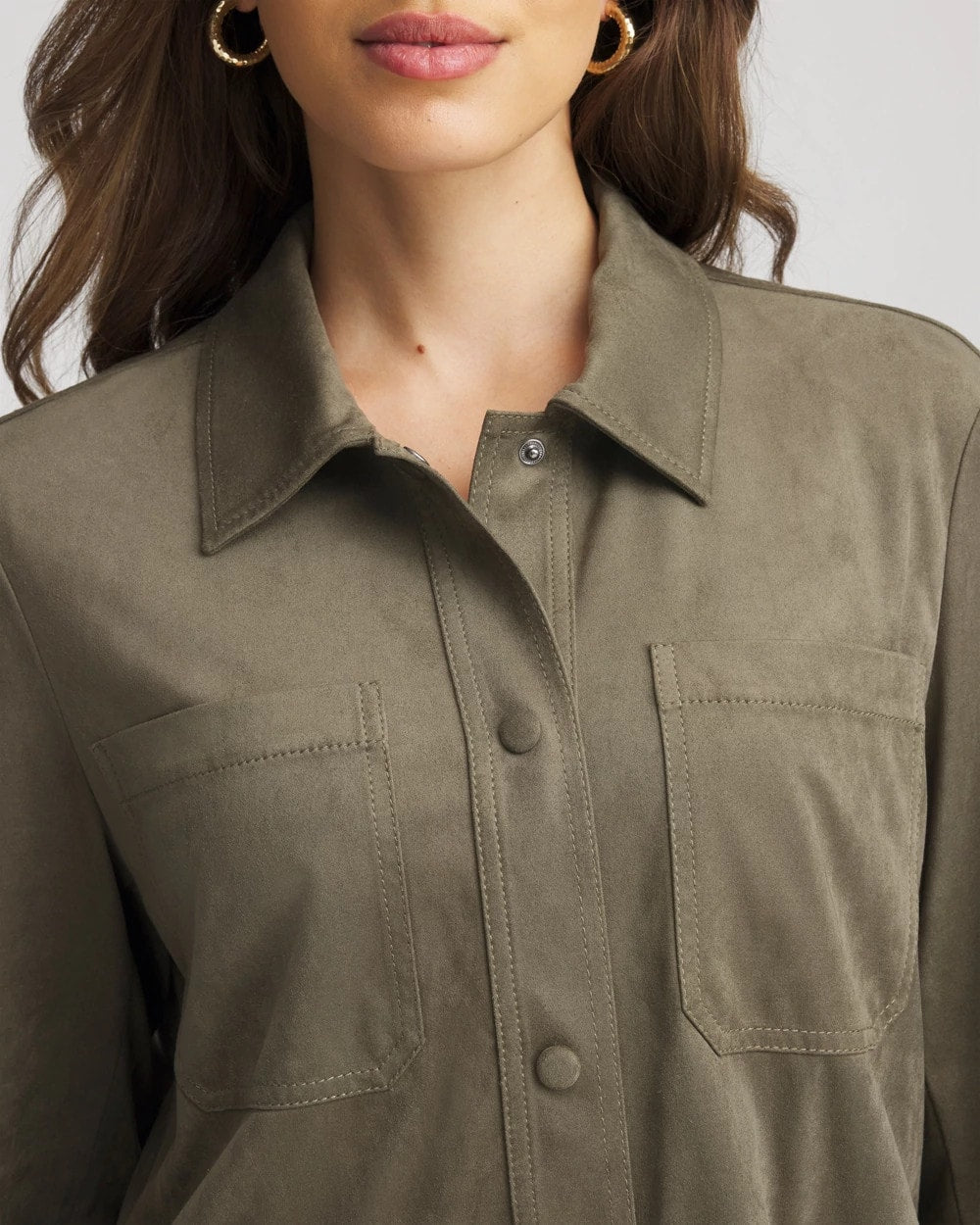Chico's - Suede Collared Long-Sleeved Shacket
