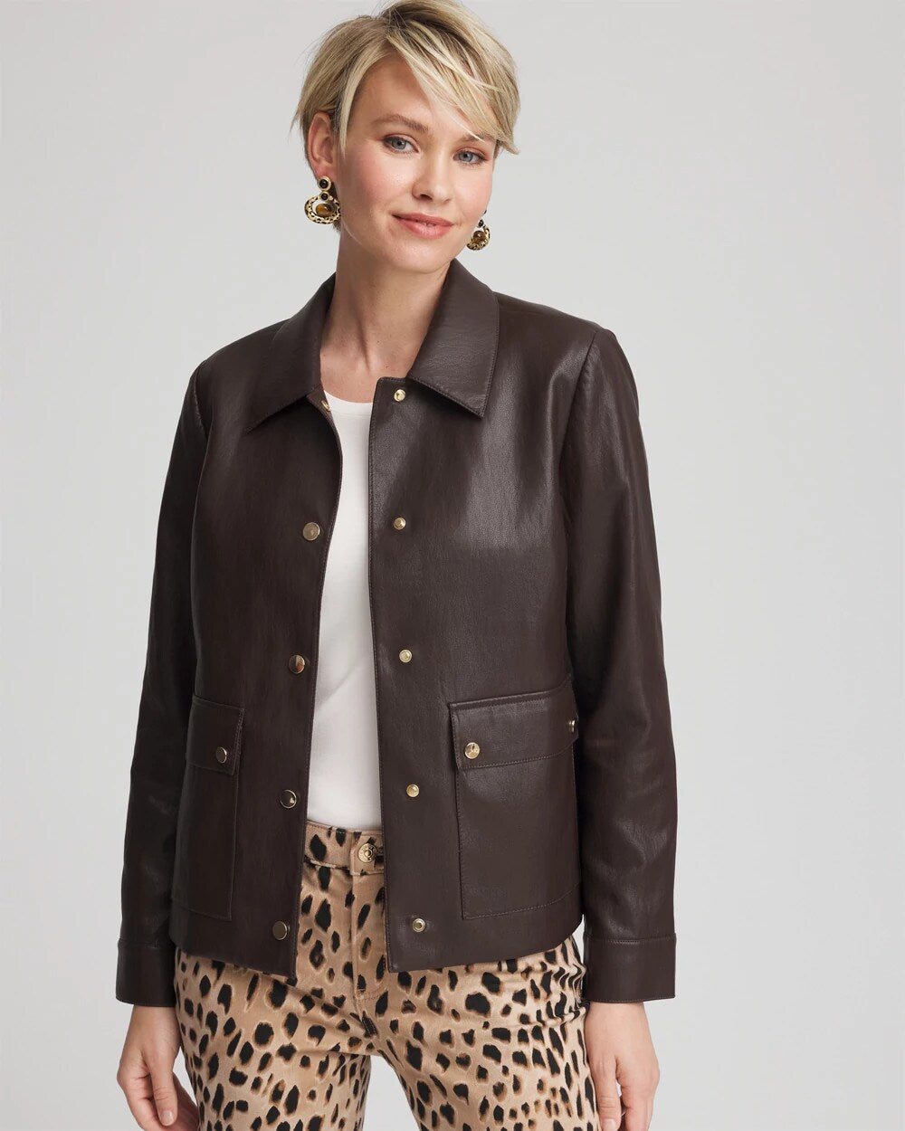 Chico's - Snap Front Faux Leather Jacket