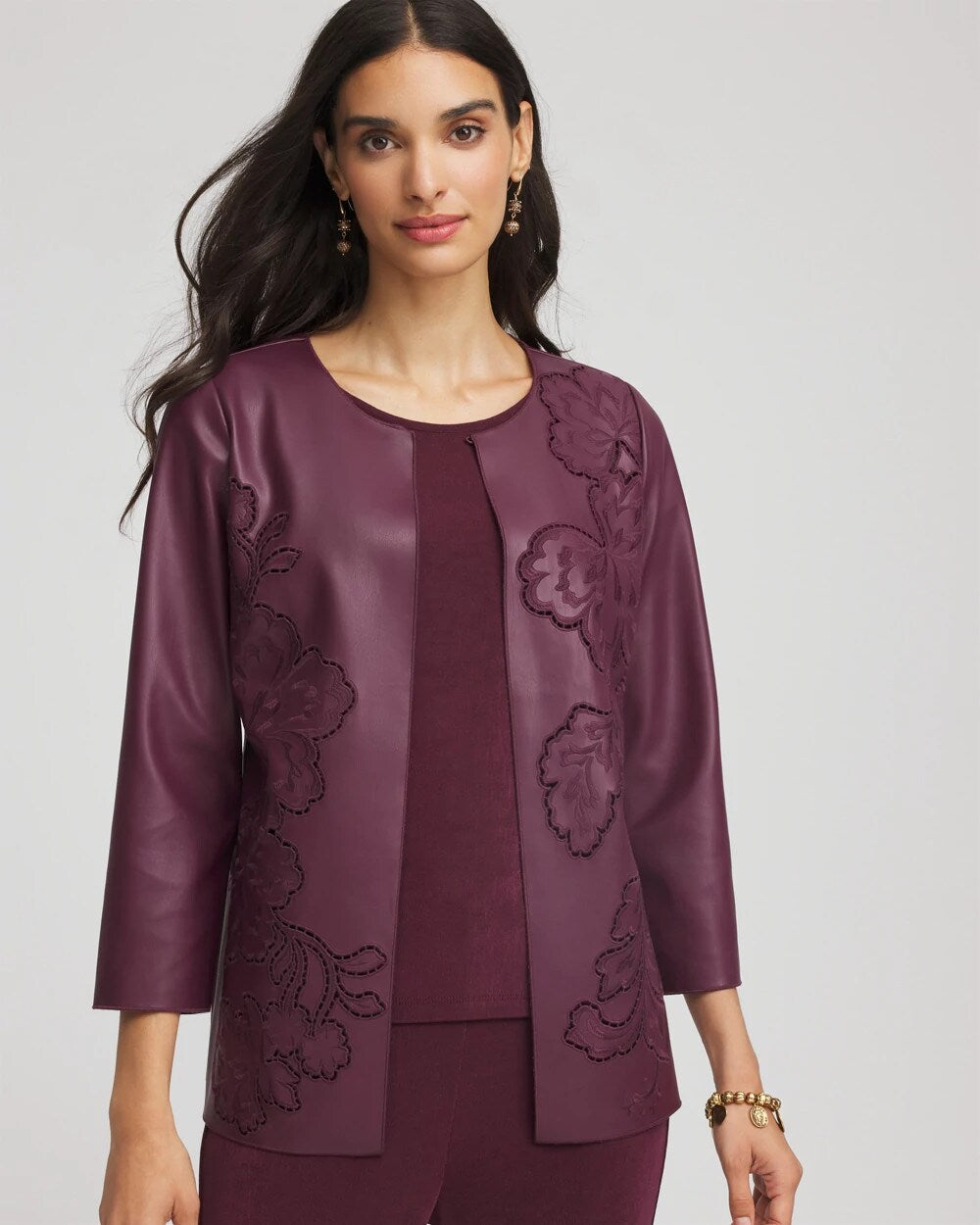 Chico's - Travelers™ Collection Faux Leather Embroidered Jacket
