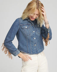 Chico's - Cropped-Fit Fringe Denim Jacket