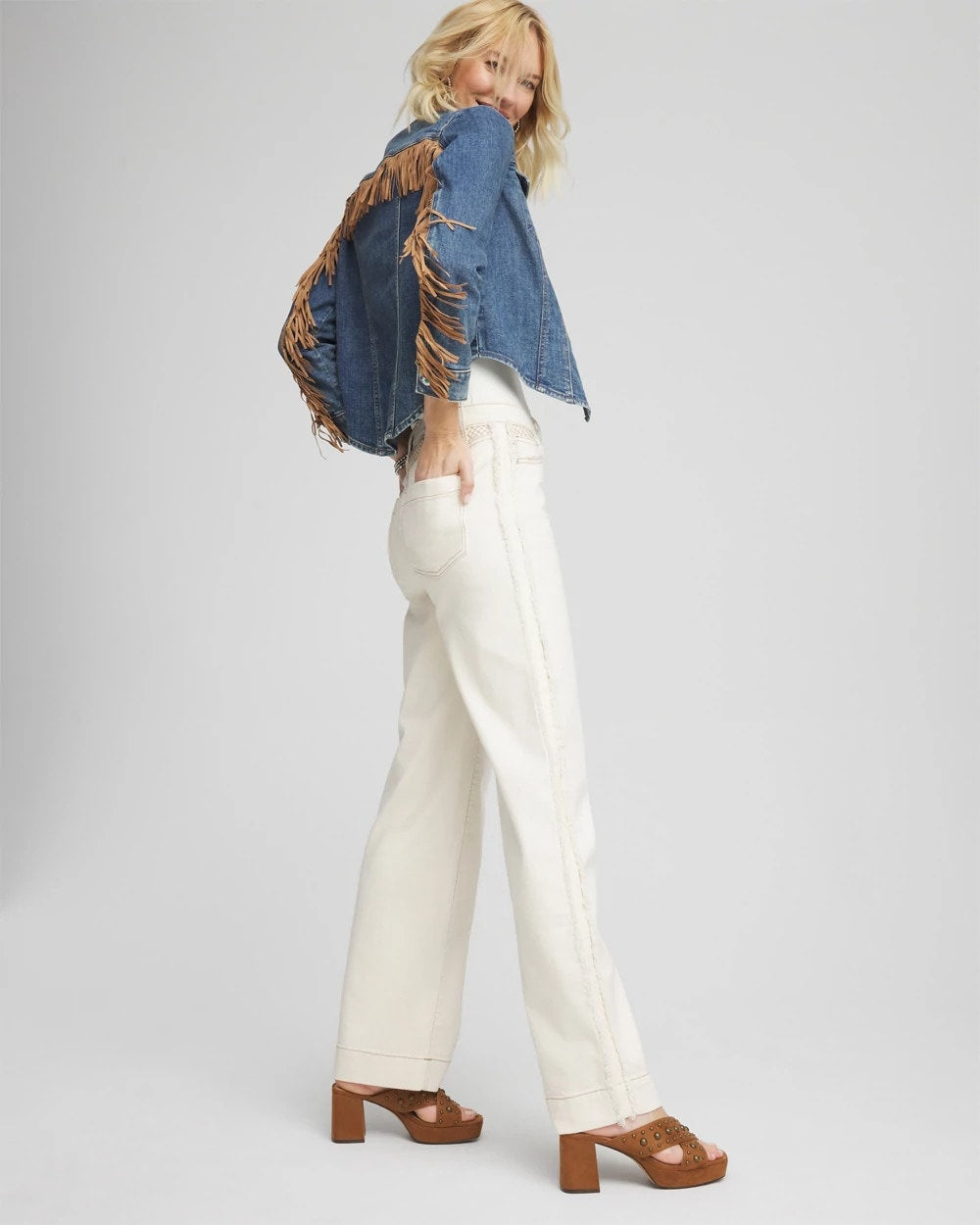 Chico's - Cropped-Fit Fringe Denim Jacket