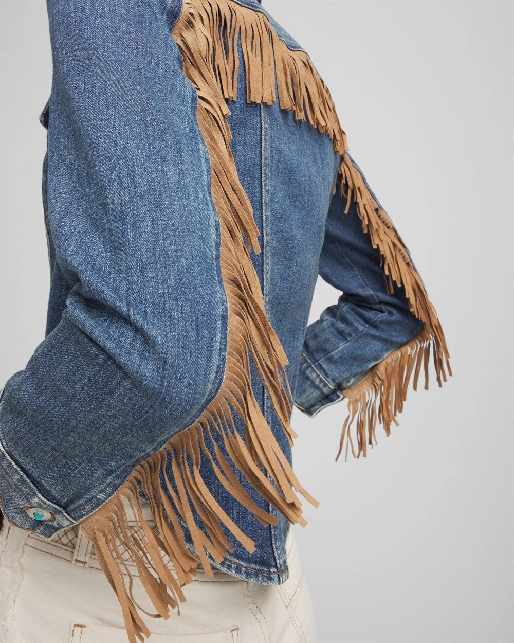 Chico's - Cropped-Fit Fringe Denim Jacket