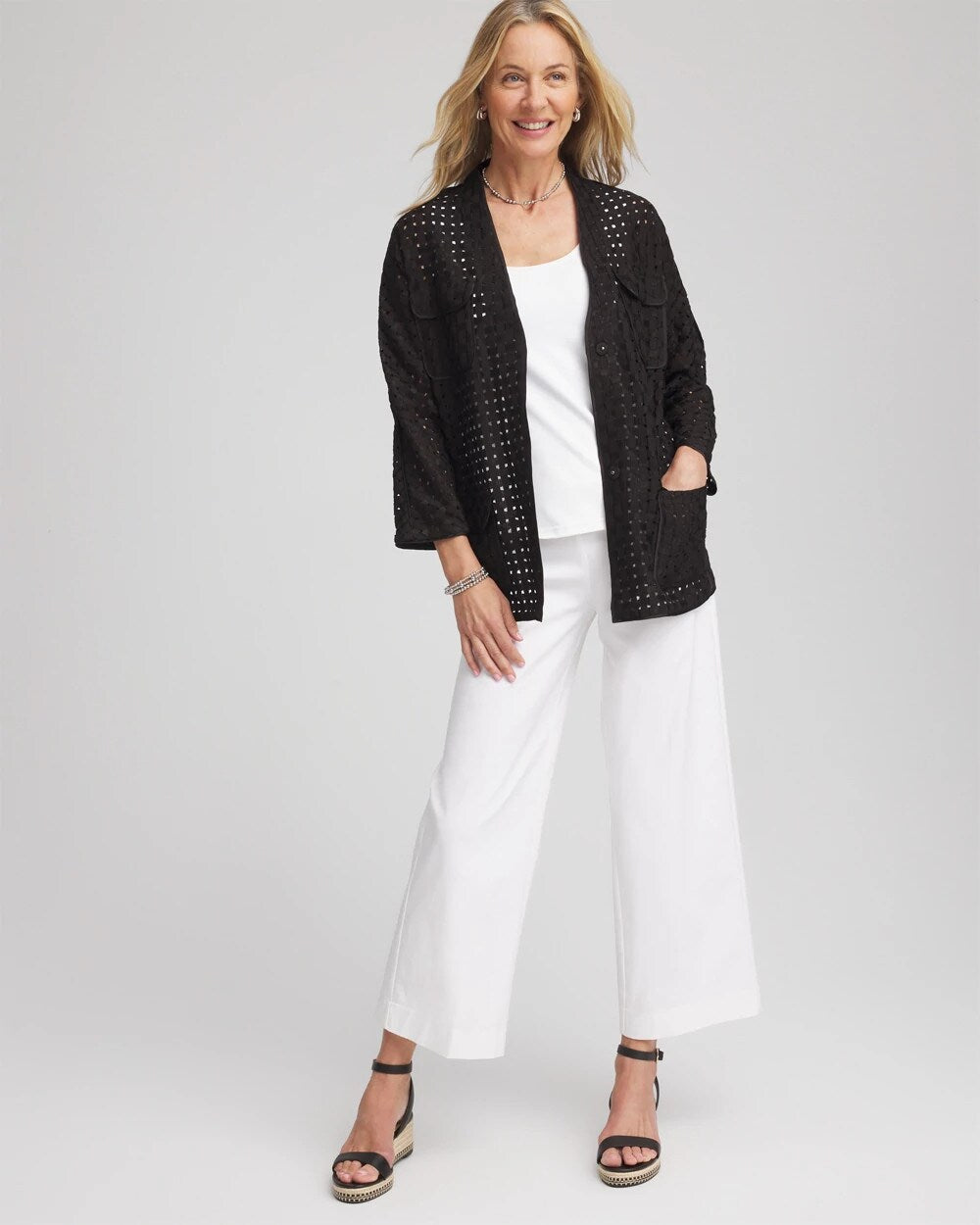 Chico's - Open-Stitch Tie-Front Kimono Jacket