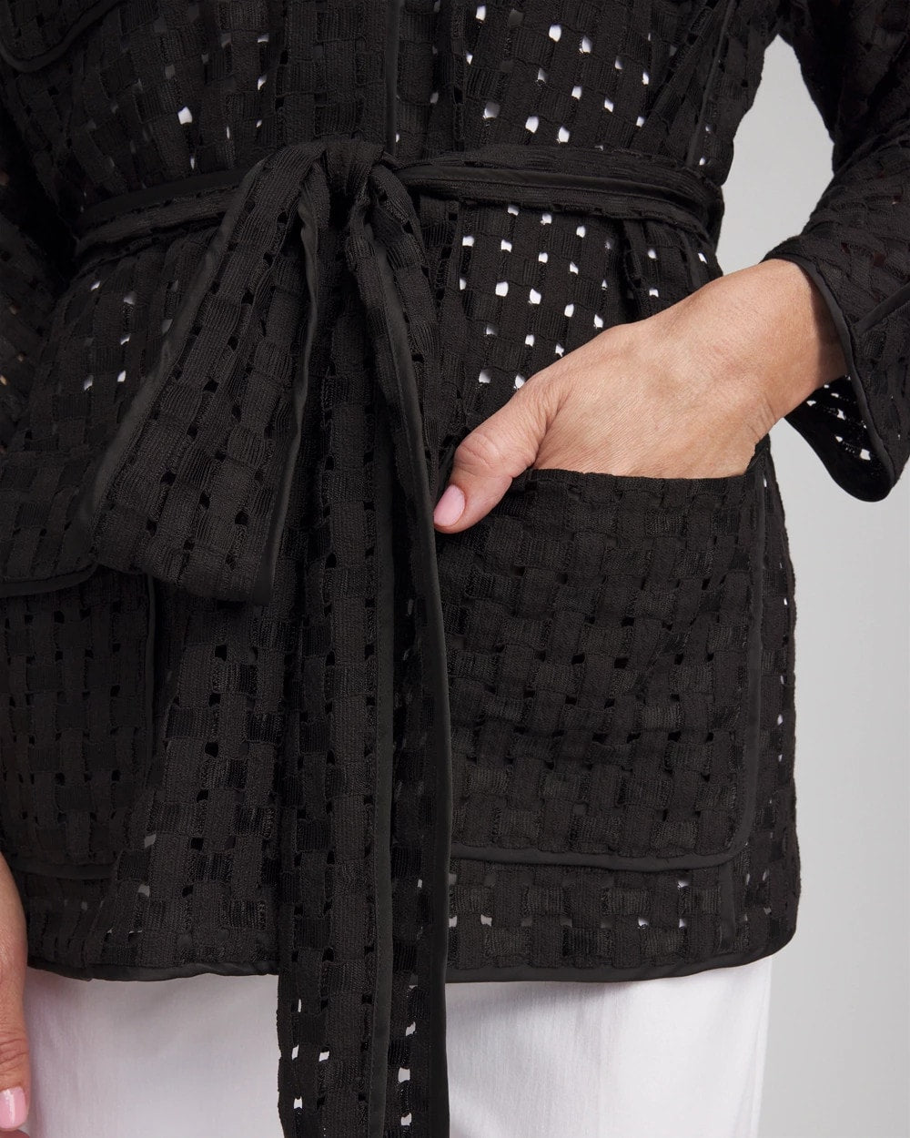 Chico's - Open-Stitch Tie-Front Kimono Jacket