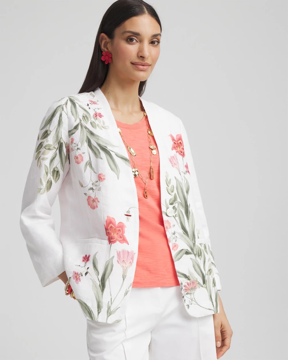 Chico's - Floral Linen Non-Stretch Blazer