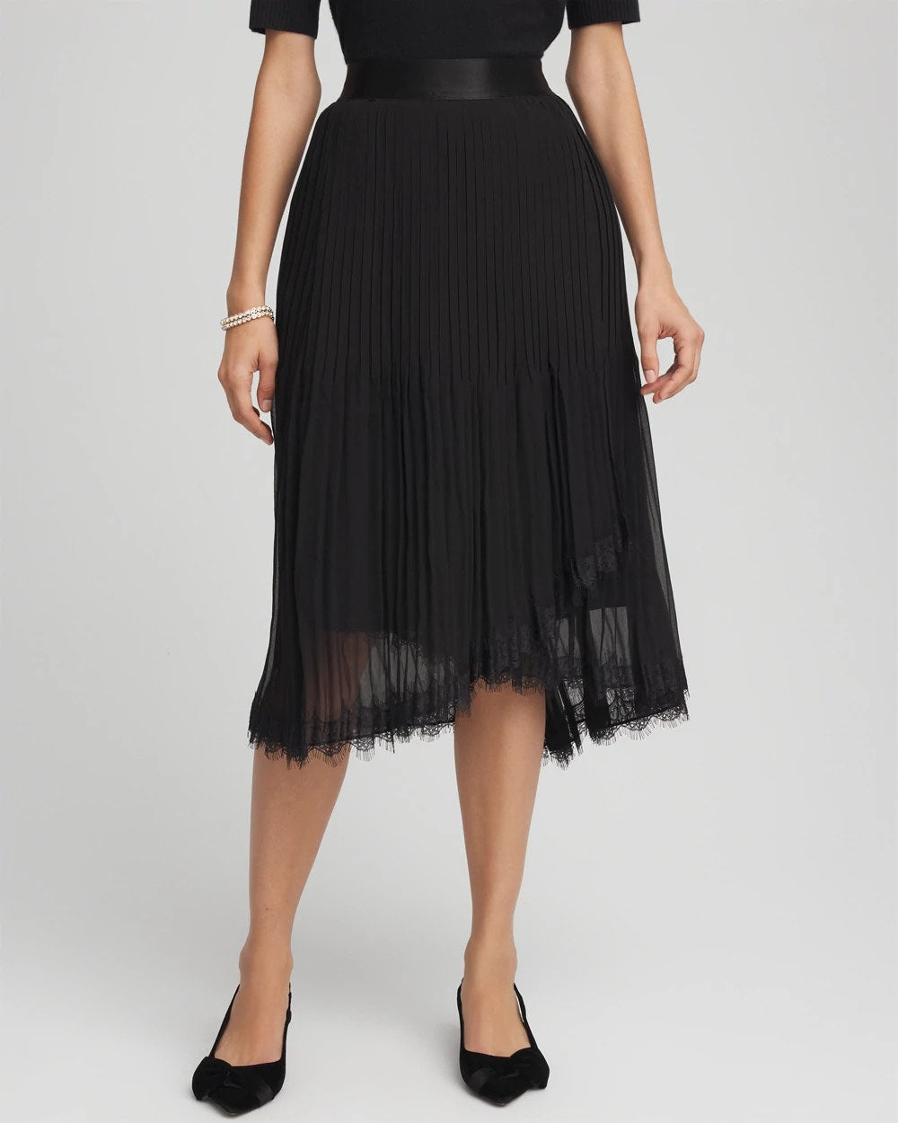 Chico's - Pleated Lace Hem Midi Skirt