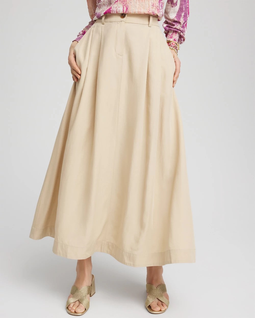 Chico's - Pleated A-Line Midi Skirt