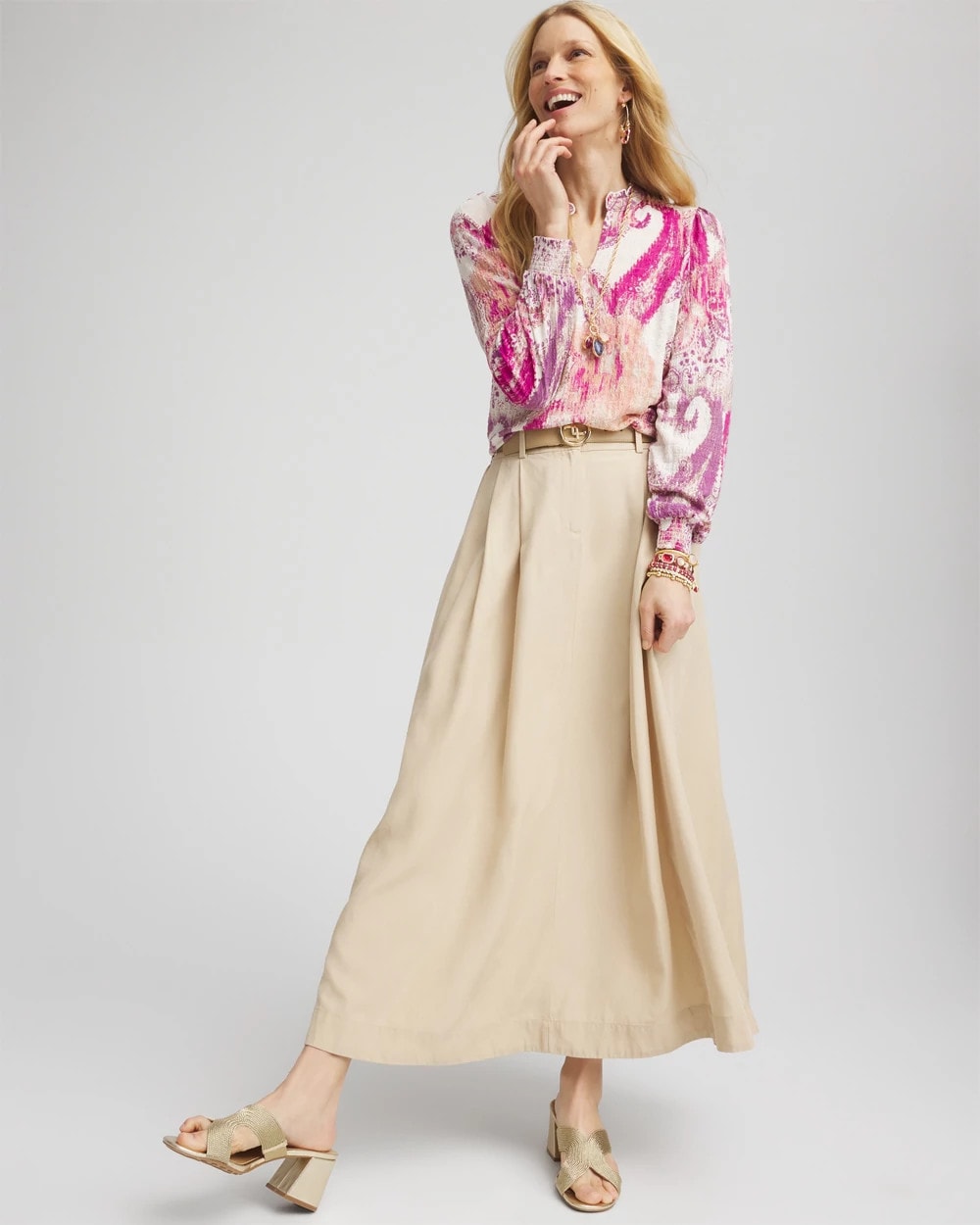 Chico's - Pleated A-Line Midi Skirt