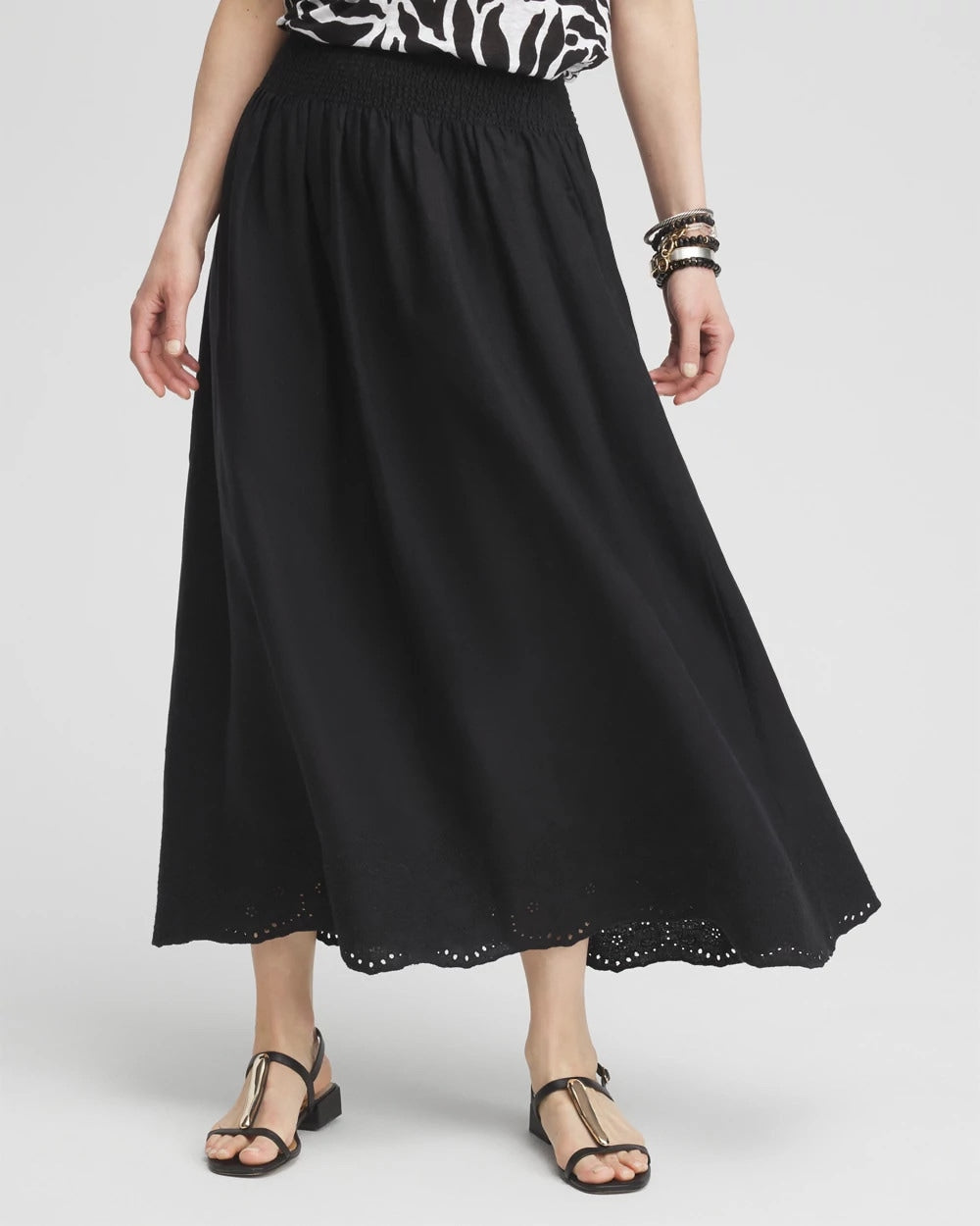 Chico's - Linen Embroidered Scallop Hem Skirt