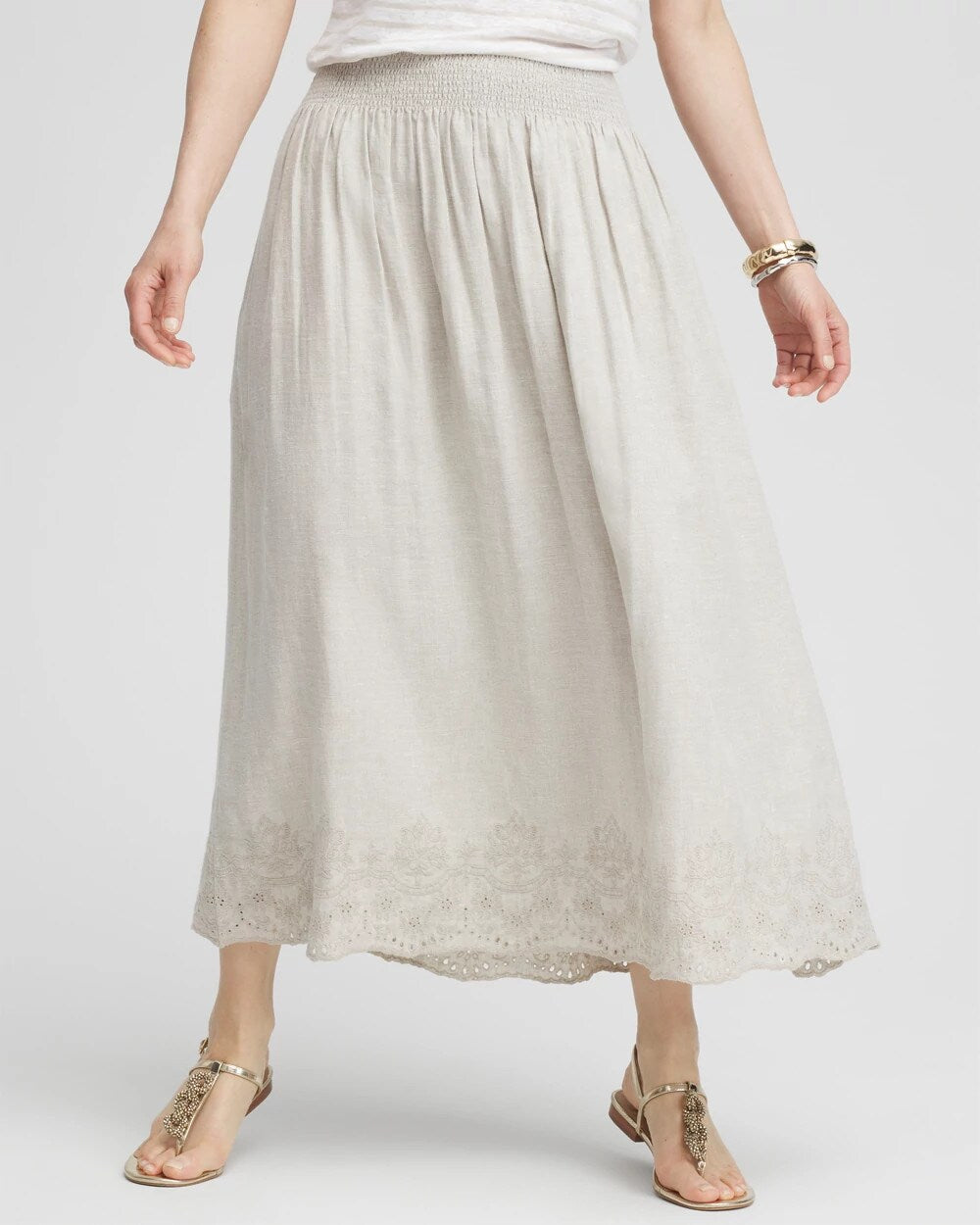 Chico's - Linen Embroidered Scallop Hem Skirt