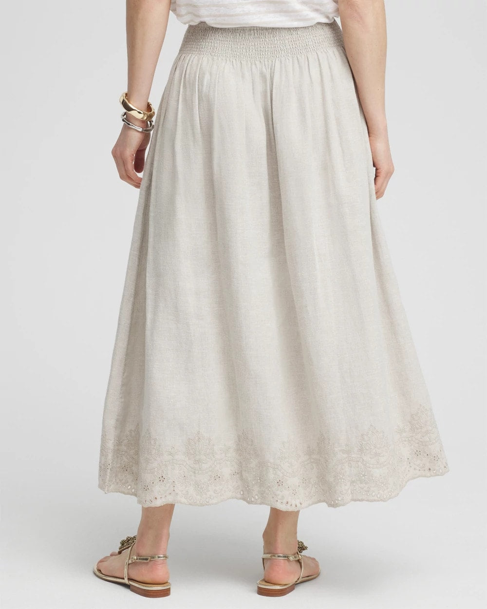 Chico's - Linen Embroidered Scallop Hem Skirt