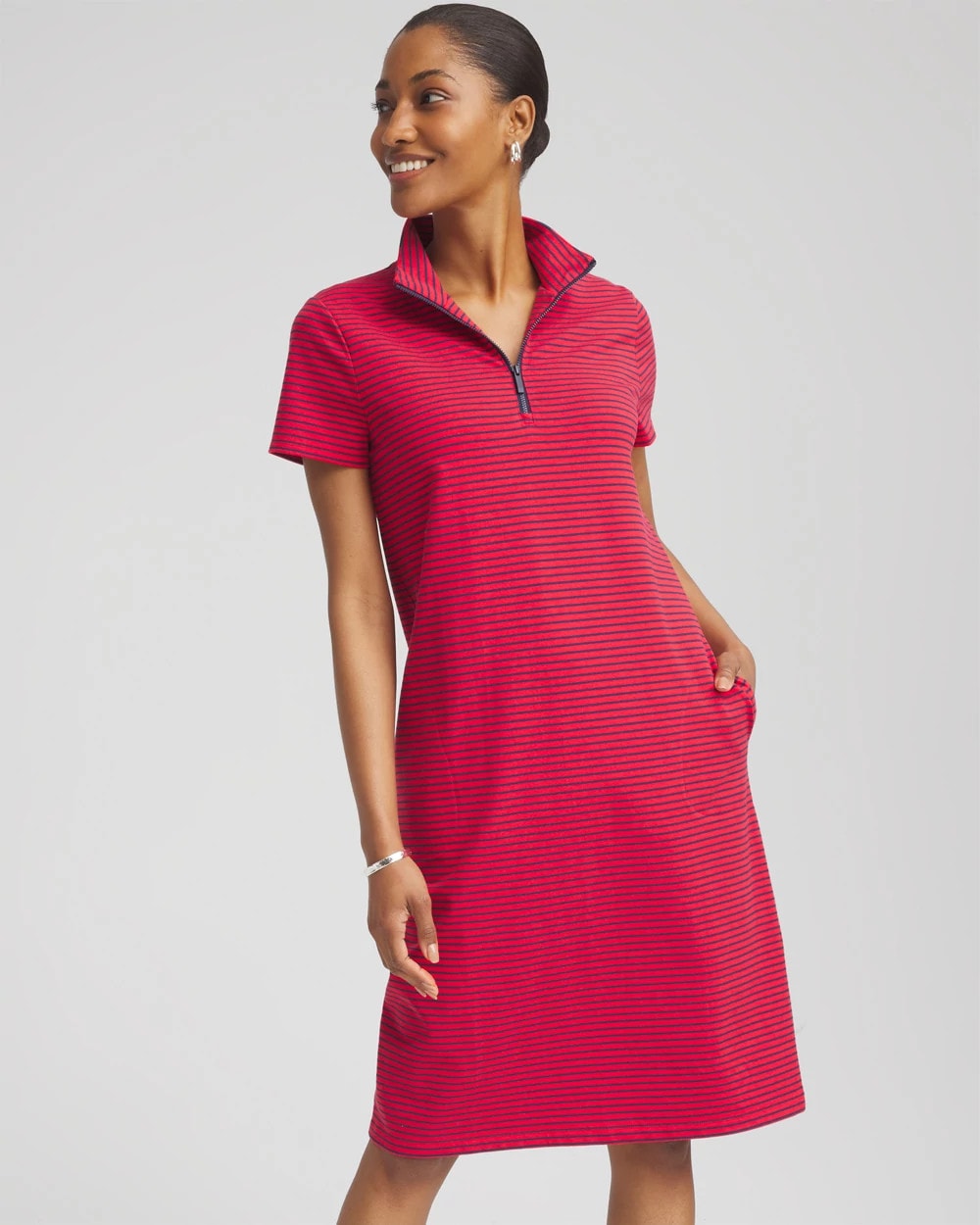 Chico's - Zenergy® UPF Knit Stripe Half-Zip Dress