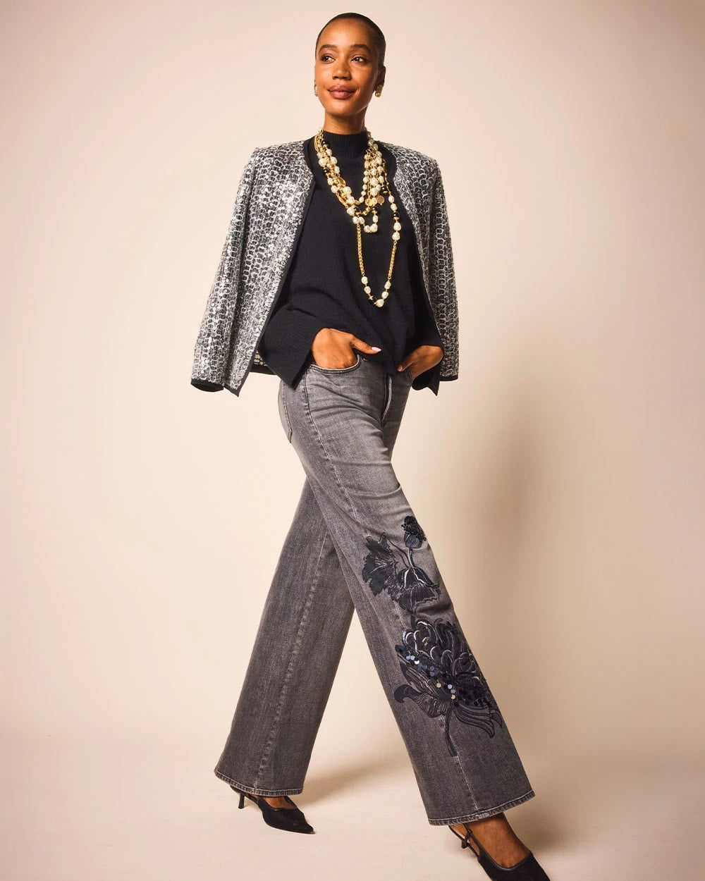 Chico's - Printed High-Rise Wide-Leg Jean