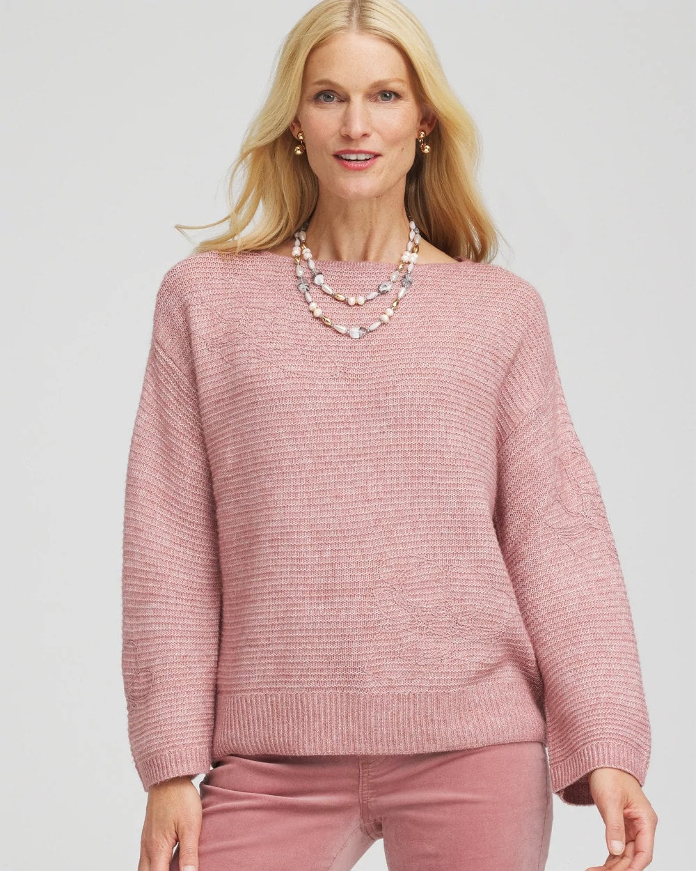 Chico's - Tonal Embroidered Boatneck Pullover Sweater
