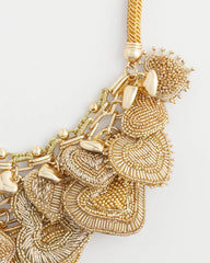 Chico's - Gold Beaded Heart Charm Bib Necklace