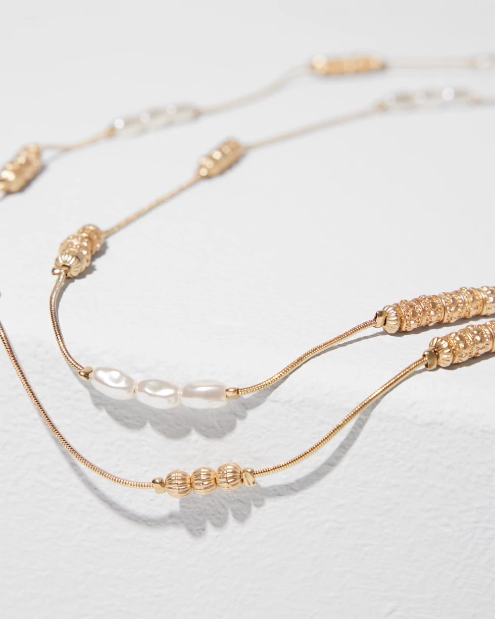 Chico's - Long Faux-Pearl and Goldtone Double-Strand Necklace