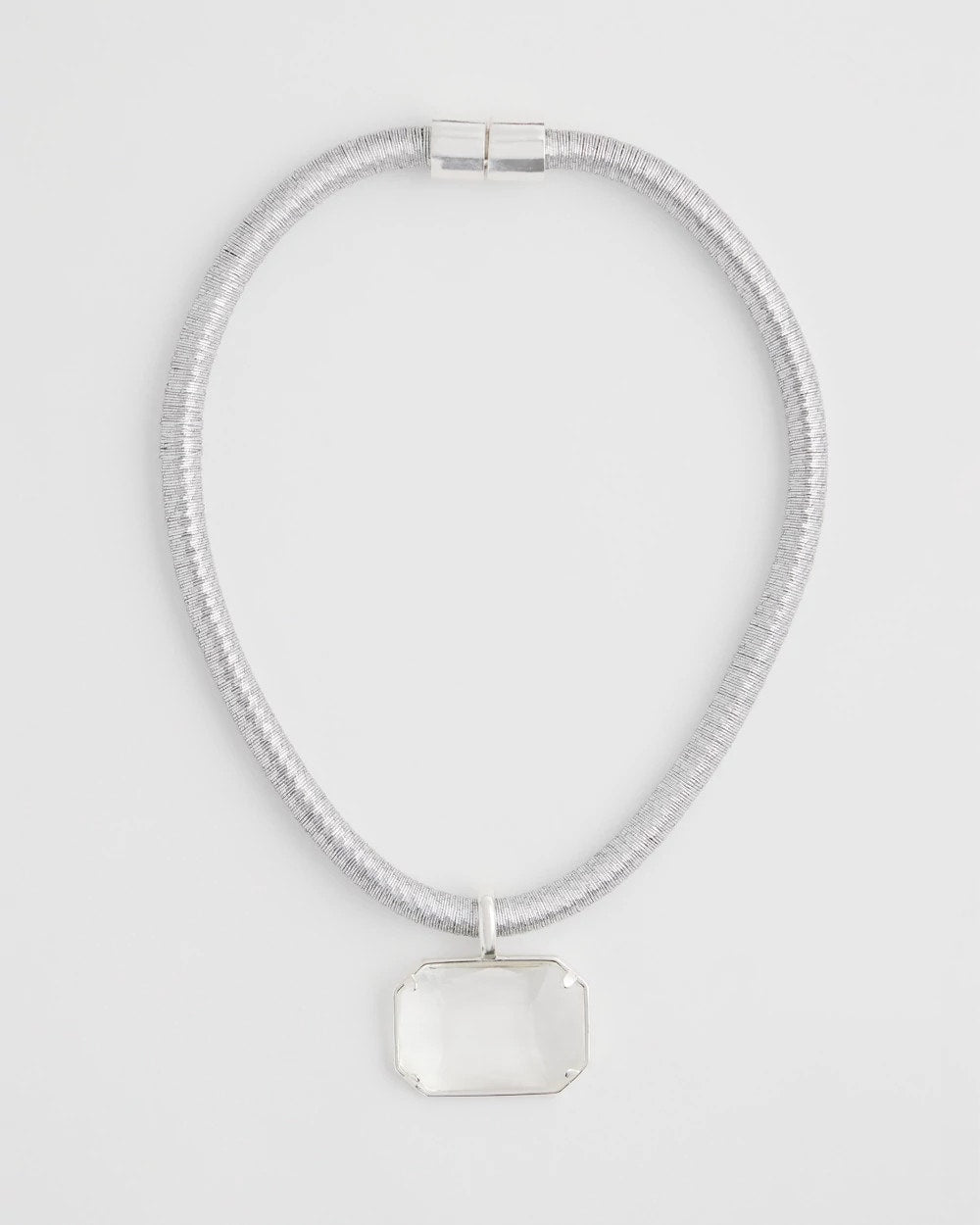 Chico's - Silvertone Gem Pendant Cord Necklace