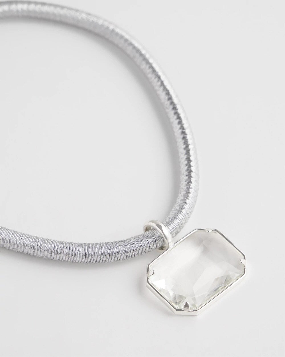 Chico's - Silvertone Gem Pendant Cord Necklace