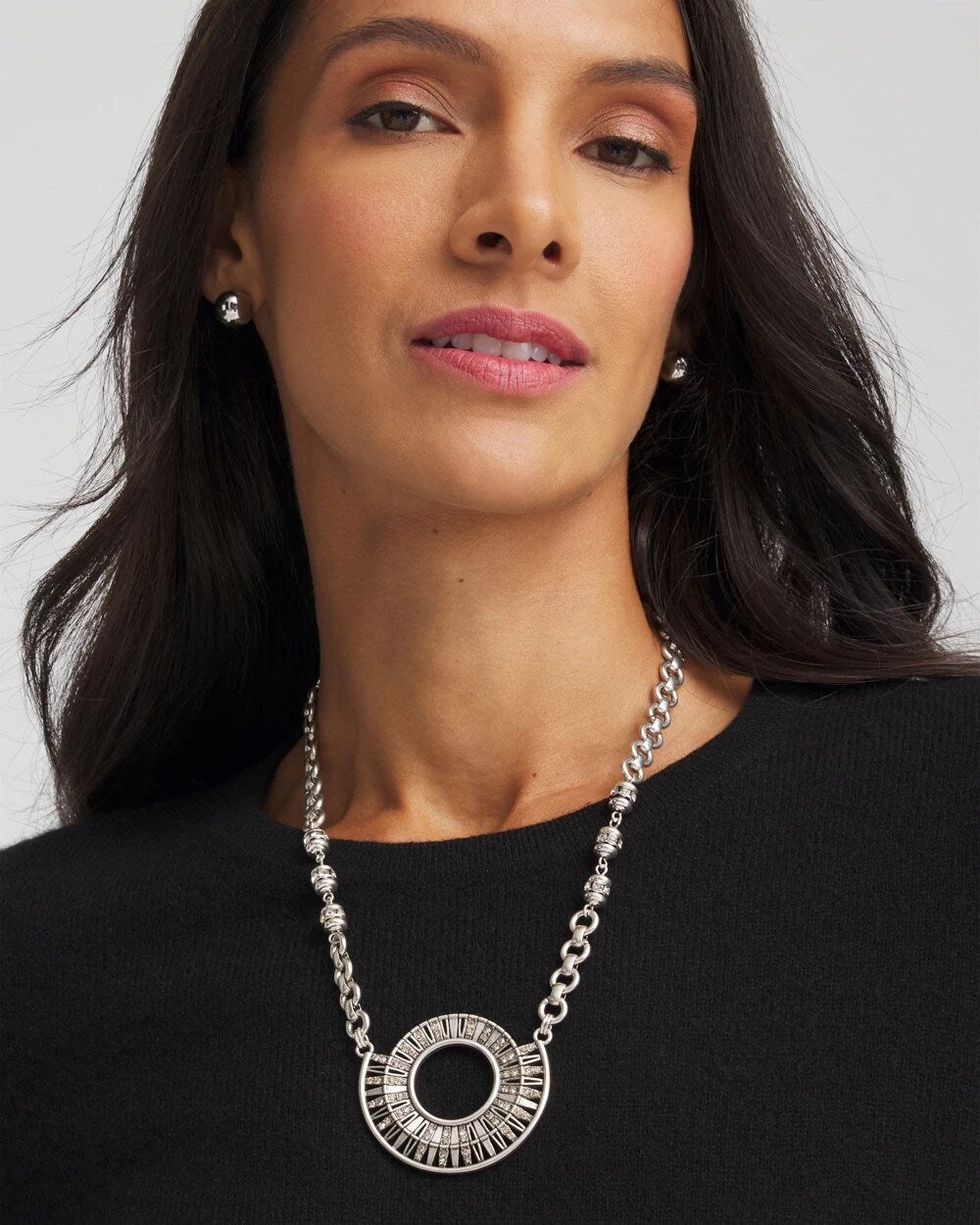 Chico's - Sparkling Silvertone Circle Pendant Necklace