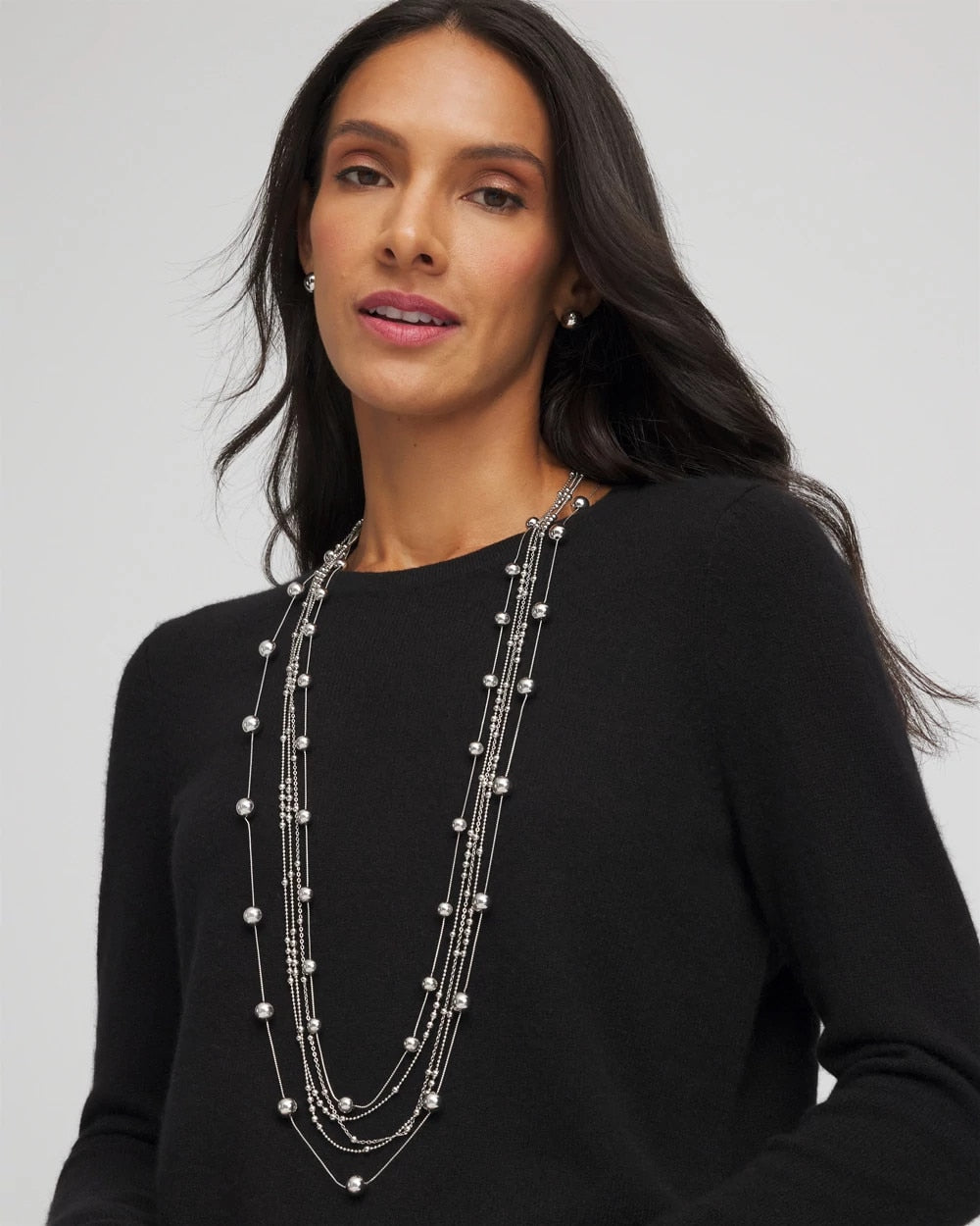Chico's - Multistrand Beaded Silvertone Necklace