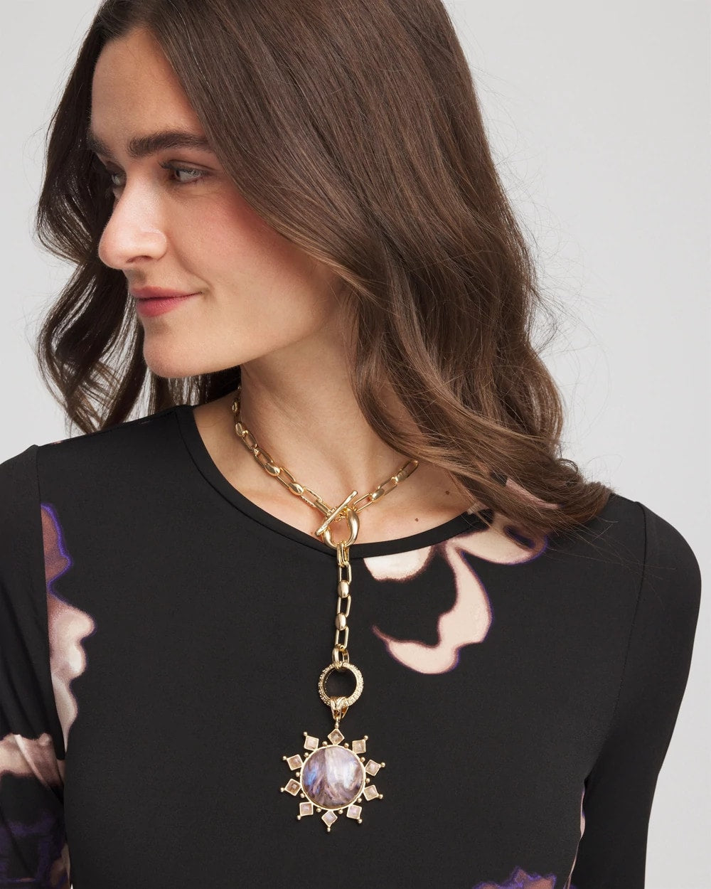 Chico's - Purple Resin Sun Pendant Necklace