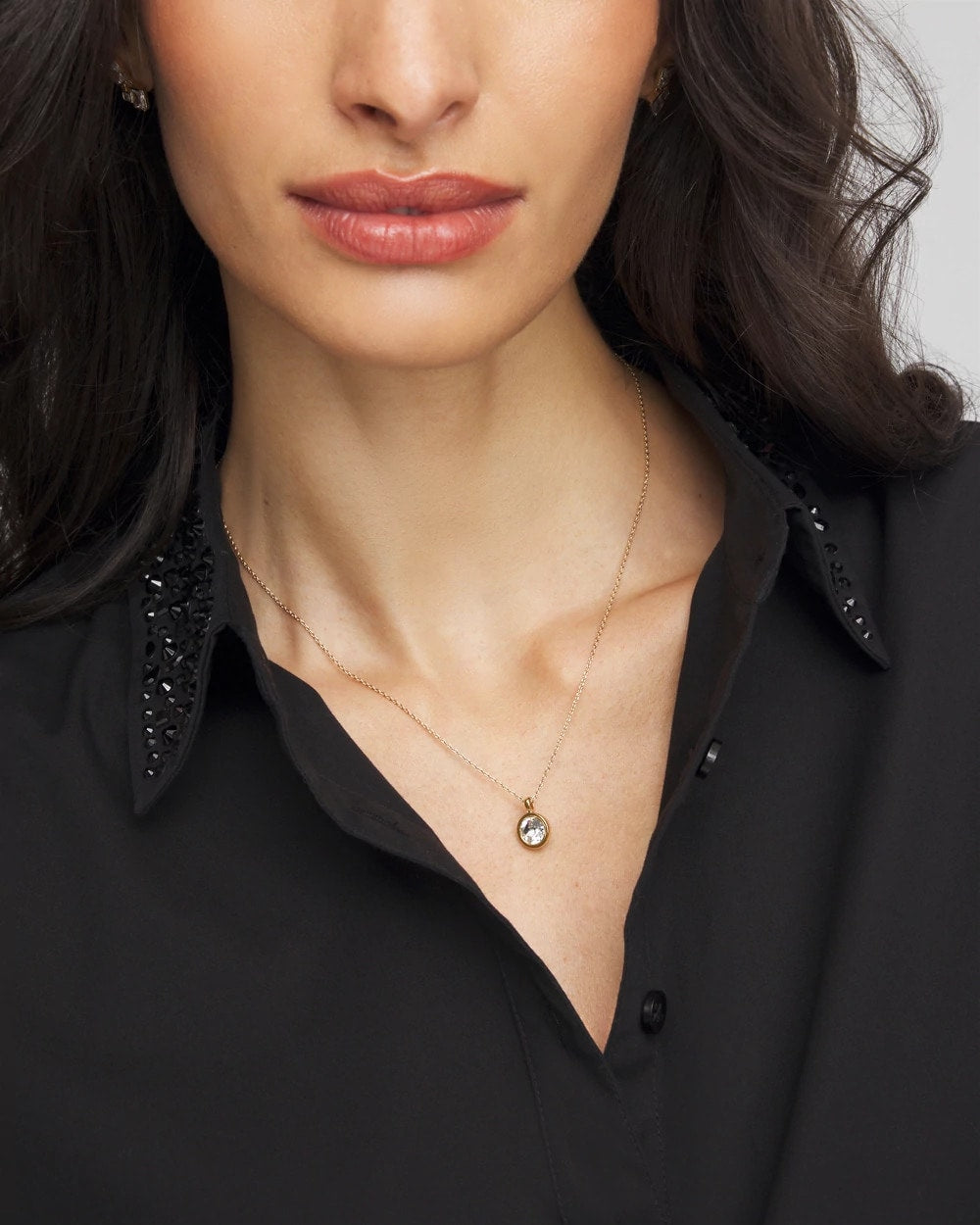 Chico's - Bezel Set Pendant Goldtone Necklace