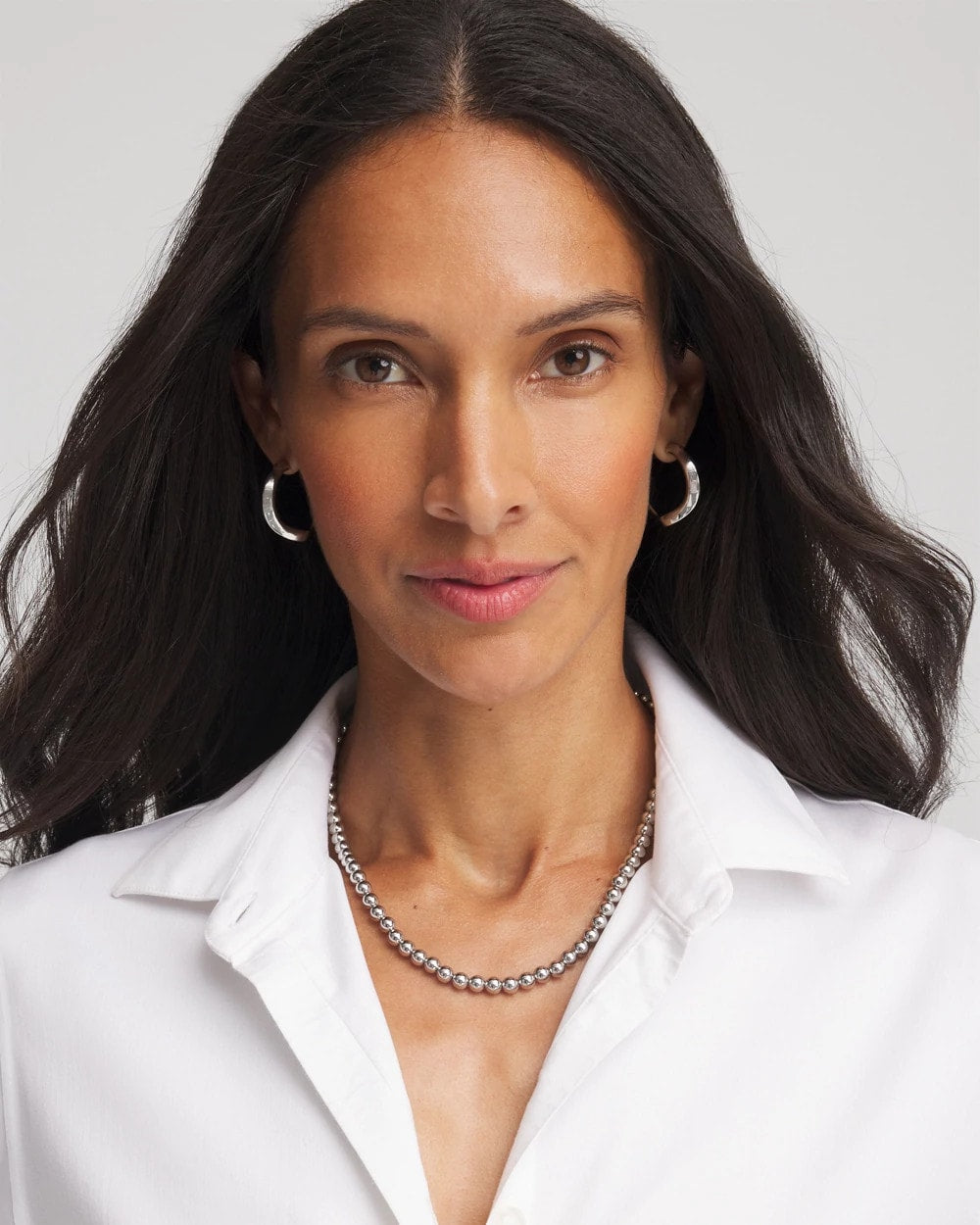 Chico's - Silvertone Beaded Necklace