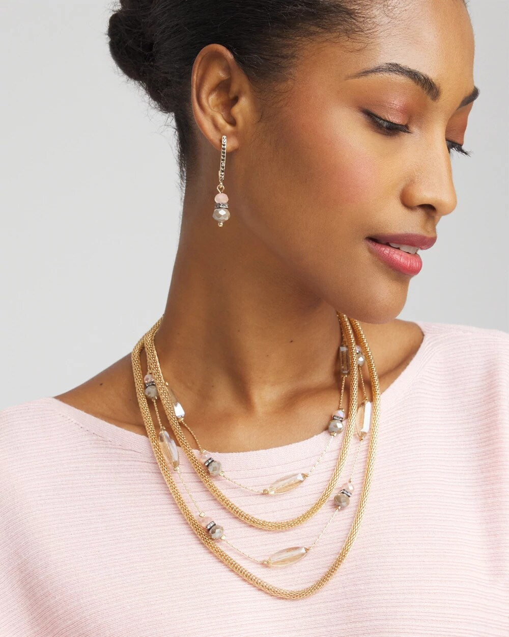 Chico's - Multistrand Gold & Pink Tone Necklace