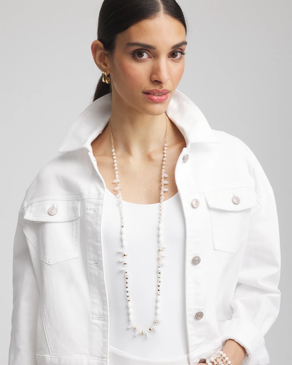 Chico's - White Beaded Single Strand Necklace