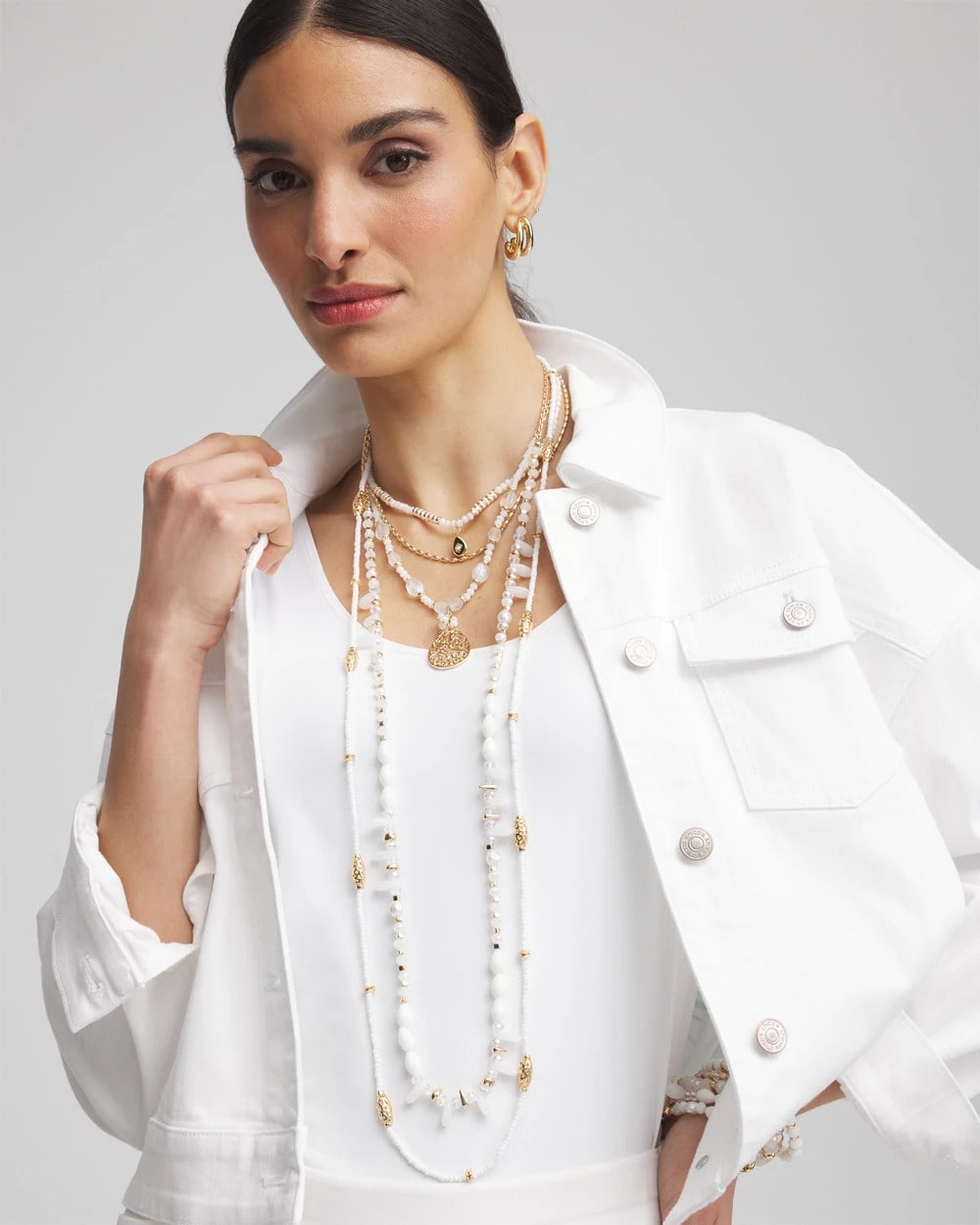 Chico's - White Beaded Single Strand Necklace