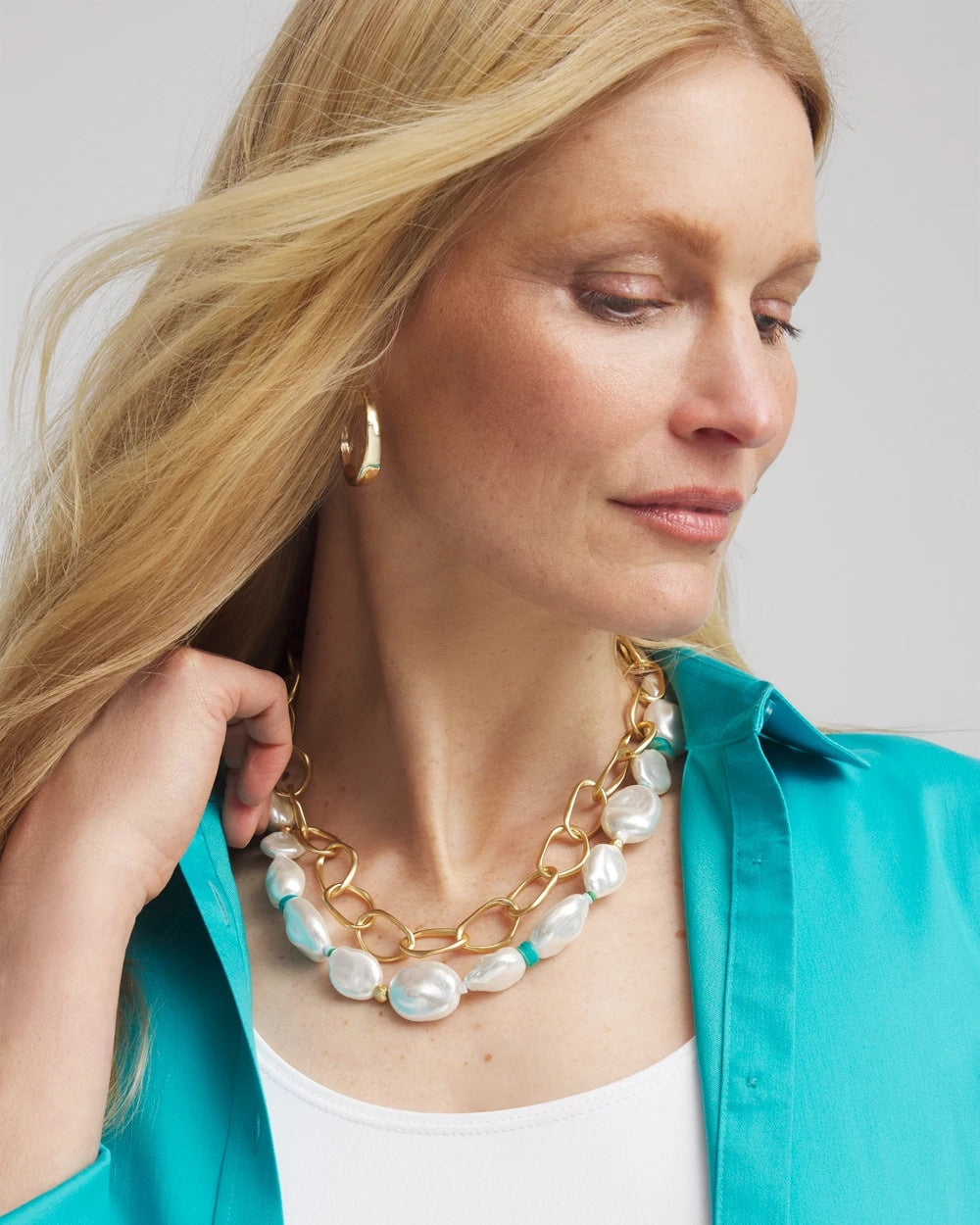 Chico's - Pearlescent Goldtone Collar Necklace
