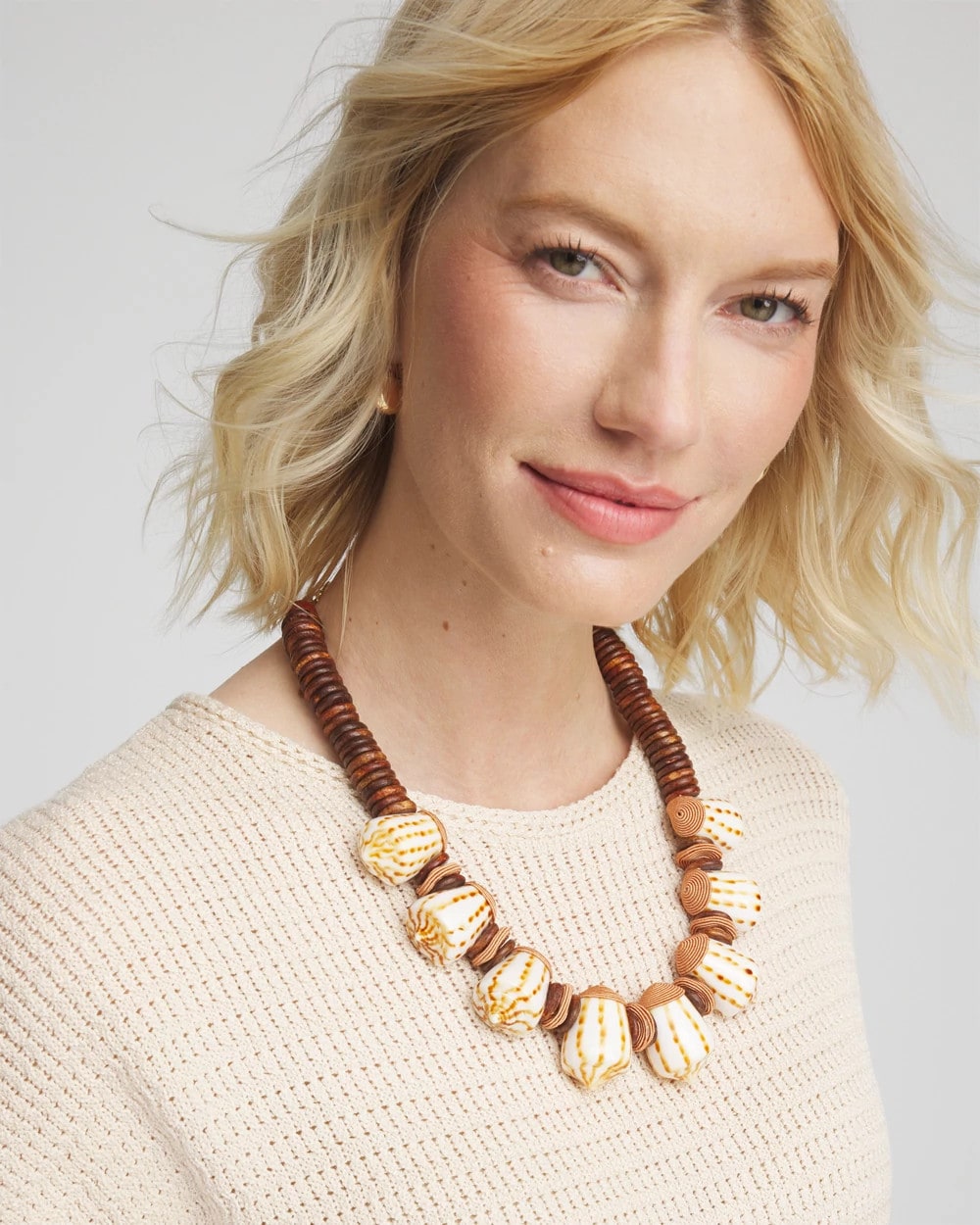 Chico's - Shell & Wood Bib Necklace