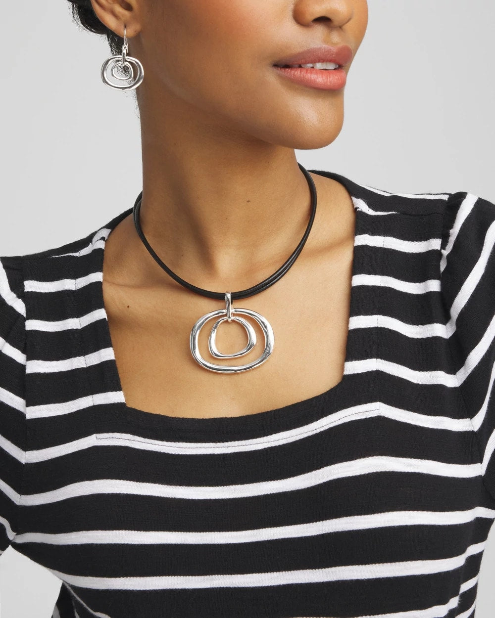 Chico's - Silver Tone Rings Pendant Necklace
