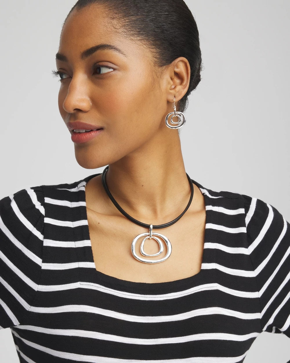 Chico's - Silver Tone Rings Pendant Necklace