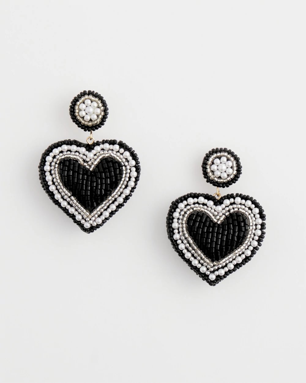 Chico's - Black Beaded Heart Drop Earrings
