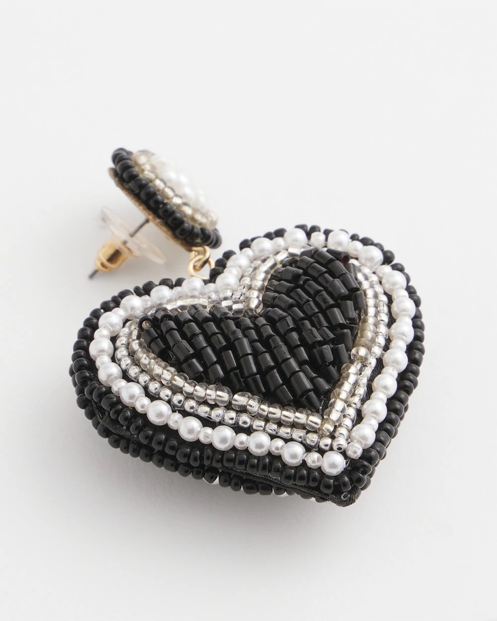 Chico's - Black Beaded Heart Drop Earrings
