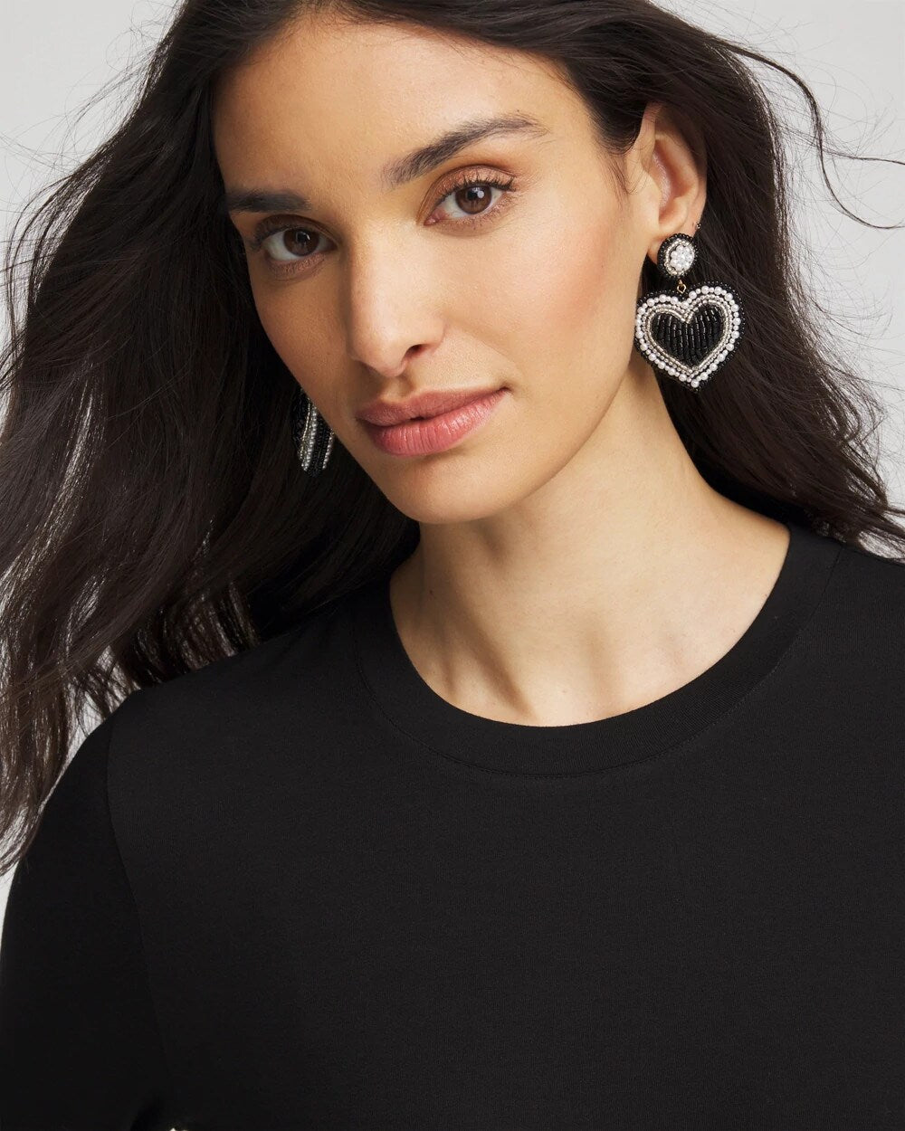 Chico's - Black Beaded Heart Drop Earrings